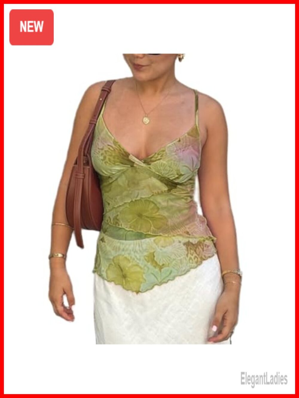 Y2K Mesh Tank Top Floral Print Spaghetti Strap V Neck Sleeveless Cami